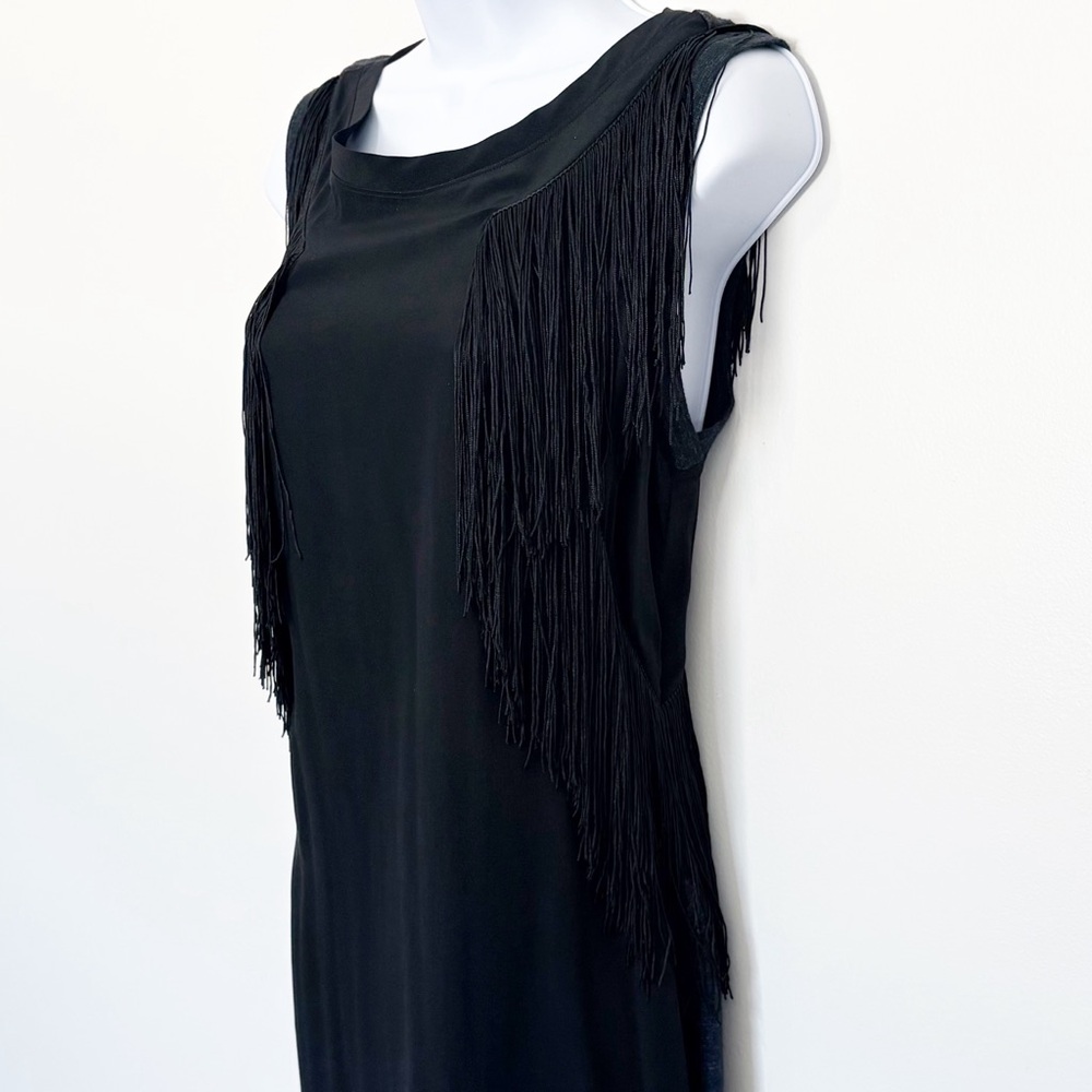 NWT Rebecca Taylor Silk Fringe Dress Small Black Sleeveless Cocktail Party Chic - Picture 3 of 11